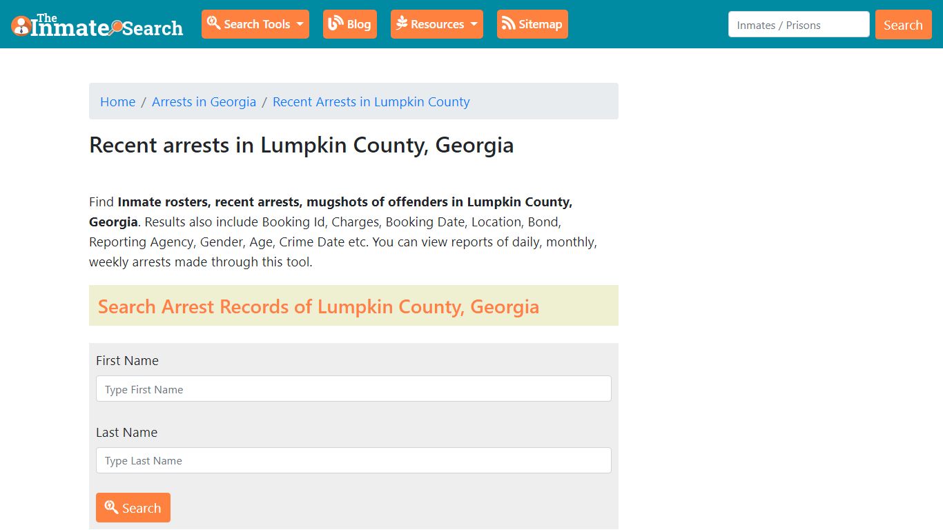 Recent arrests in Lumpkin County, Georgia - The Inmate Search